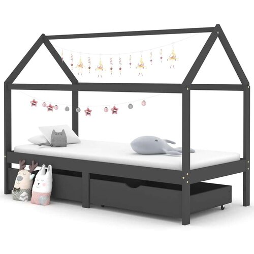  Otroški posteljni okvir s predali temno siva borovina 90x200 cm Cene