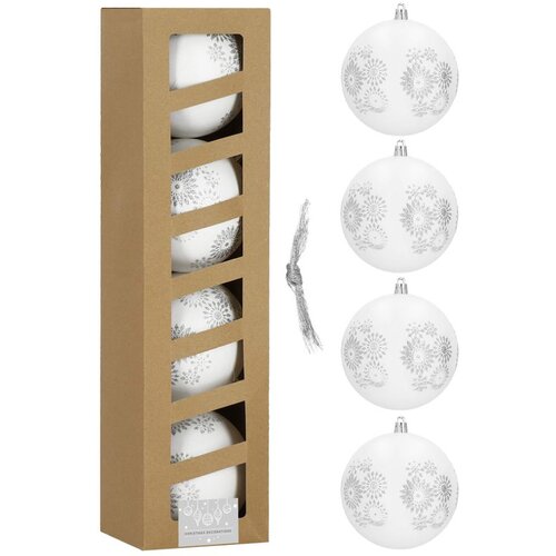  Set Božićnih kuglica bijele i srebrne boje, 10 cm - 4 komada Cene
