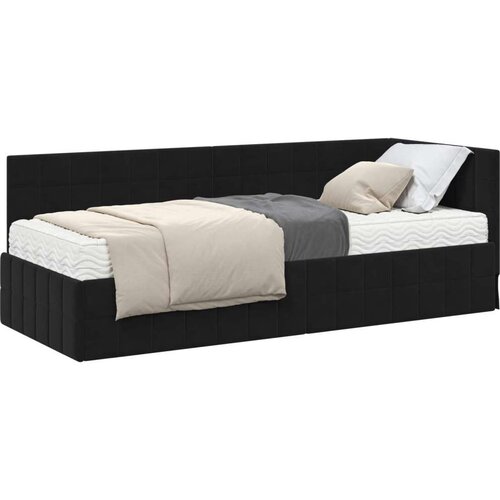 vidaXL Kutni krevetni okvir s madracem s uzglavljem 2 pcs Crna Bar&scaron;un - Crna 80 x 200 cm Cijene