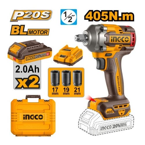 Ingco ciwli2045e aku udarni odvijač 1/2&amp;quot; 405nm 2x2ah super ( CIWLI2045E ) Slike