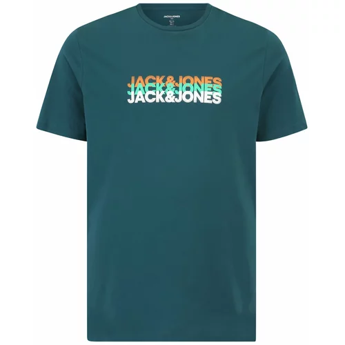 Jack & Jones Plus Majica 'JJCYBER' limeta / tamno zelena / narančasta / bijela
