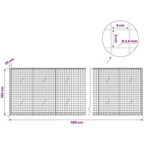  Gabion s žicom debljine 3,5 mm i mrežom 5x5 cm 1100x20x100 cm Slike