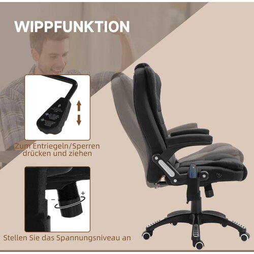  Uredska stolica s masažom i grijanjem ergonomska izgled lana crna Slike