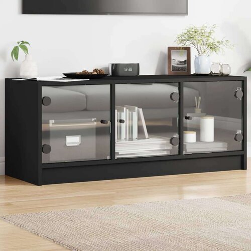 TV omarica s steklenimi vrati črna 102x37x42 cm Cene