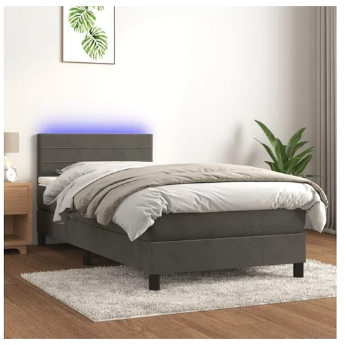  Box spring postelja z vzmetnico LED temno siva 80x200 cm žamet