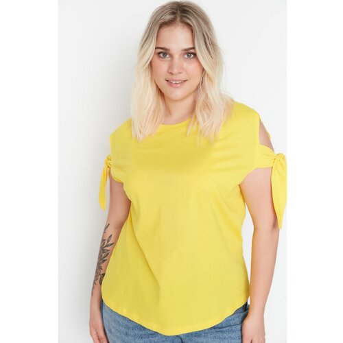 Trendyol Curve Yellow Sleeve Detailed Knitted T-Shirt Slike