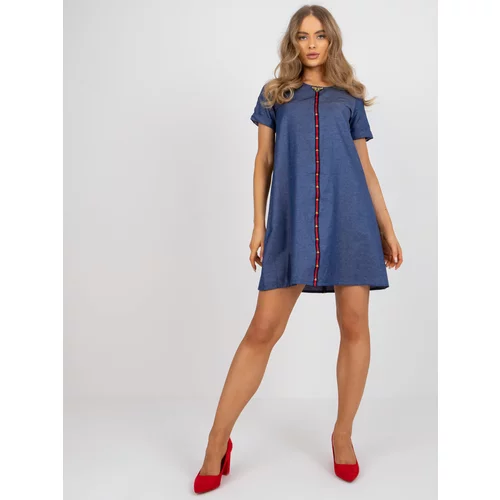 Fashion Hunters Casual dark blue dress with short sleeves