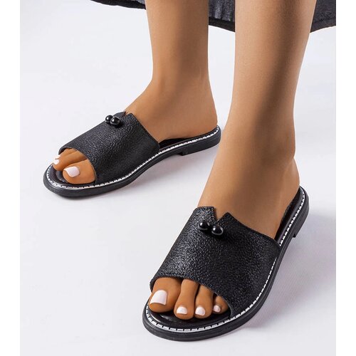 Gemre Black Metallic Slides with Pearls Frederi Cijene