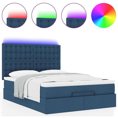 VidaXL Otomanski okvir kreveta s madracem plavi 140x200cm od tkanine Slike