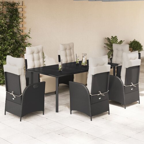  7-dijelni vrtni blagovaonski set s jastucima crni od poliratana Slike