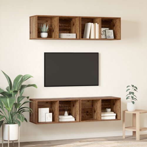 VidaXL TV Kabinet za Zid s policom s pohranom 4 pcs Staro drvo 37 x 37 x 72 cm Slike