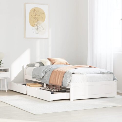 vidaXL Posteljni okvir brez vzmetnice bel 90x190 cm trdna borovina Cene