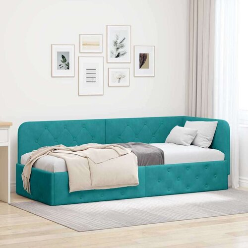 vidaXL Kotna postelja z vzglavjem Turkizna 80 x 200 cm Žamet Cene