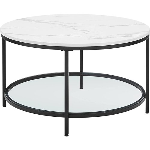 Songmics LCT071B13 Klubska mizica, mizica za dnevno sobo, mizica za kavč, s stekleno ploščo, velik prostor za shranjevanje, enostavna sestava, moderen stil, učinek belega marmorja, črn okvir, (21242573) Cene