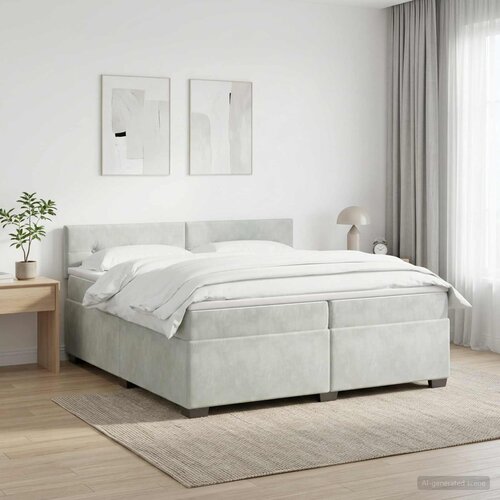  Boxspring krevet s madracem Svjetlosiva 200 x 200 cm Baršun Cene
