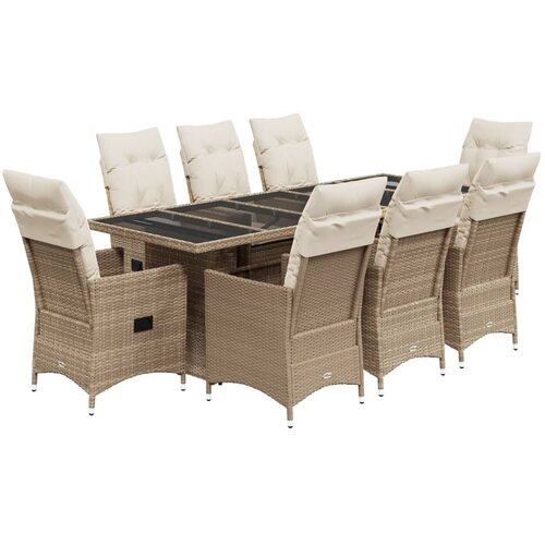 vidaXL 9-dijelni vrtni bistro set od poliratana s jastucima bež - Bež Bez naslona za noge 8 Cene