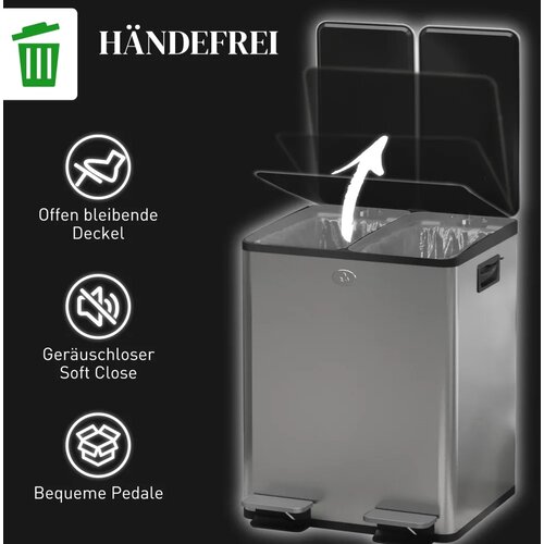  2 x 20 L dvostruke kante za otpad otvaranje na pedalu lako se čiste nehrđajući čelik plastika srebrna Slike