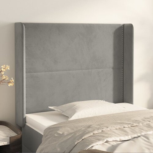 VidaXL Uzglavlje s u&amp;scaron;ima svjetlosivi 93x16x118/128 cm bar&amp;scaron;unasti Slike