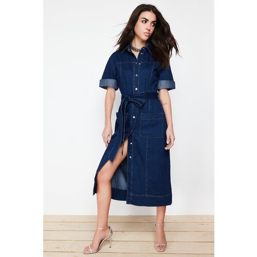 Trendyol Blue More Sustainable Belted Denim Dress Slike