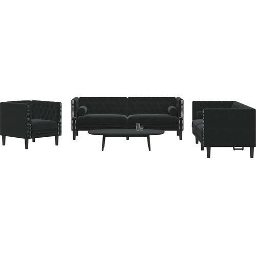  3-dijelni set sofa Chesterfield crni bar&scaron;unasti Cijene