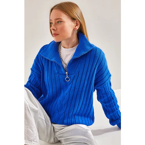 Bianco Lucci Women's Zippered Patterned Knitwear Sweater