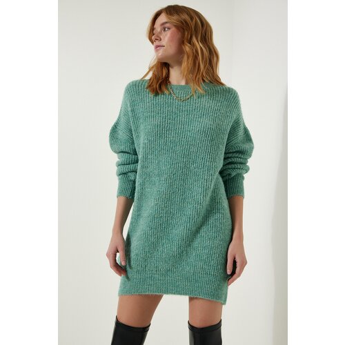 Happiness İstanbul Women's Aqua Green Oversize Long Basic Knitwear Sweater Slike