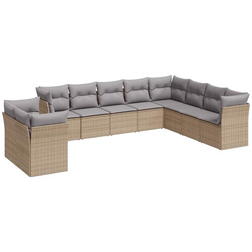  10-dijelni set vrtnih sofa s jastucima bež od poliratana Slike