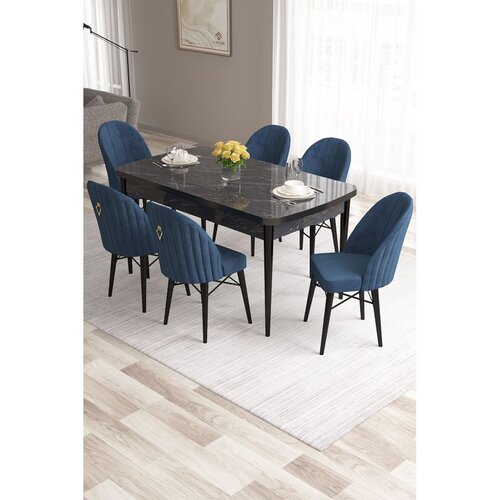 Hanah home Set Trpezarijski sto i 6 stolica Roza, Plavo-crna Cene