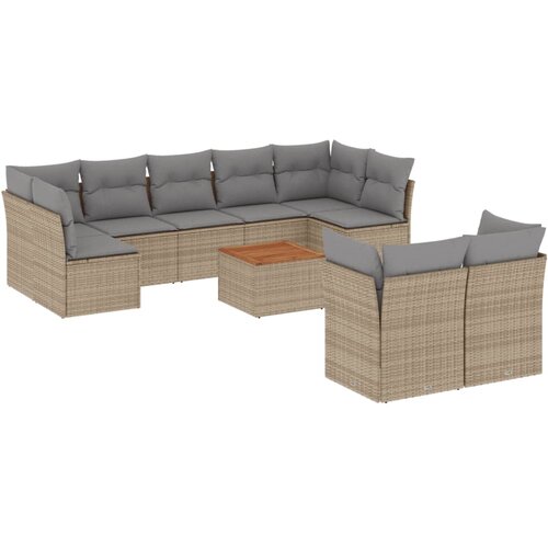  10-dijelni set vrtnih sofa s jastucima bež od poliratana 62 x 62 x 69 cm Slike