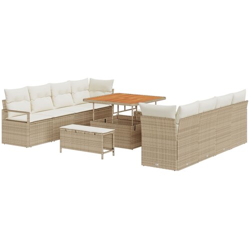 vidaXL set vrtne sofe od 11 dijelova s jastučićima bež poly rattan akacija, dvosedna vrtna sofa s jastučićima bež poly rattan, set za vrtno objedovanje od 3 dijela s jastučićima bež poly rattan akacija Cijene