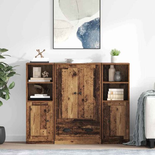 vidaXL Highboard s ladicama 3 pcs Staro drvo Konstruirano drvo Cene