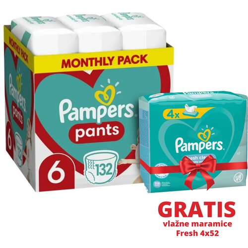 Pampers Pelene Pants 6, Monthly, MSB, 132/1 + Vlažne maramice Fresh 4x52 Slike