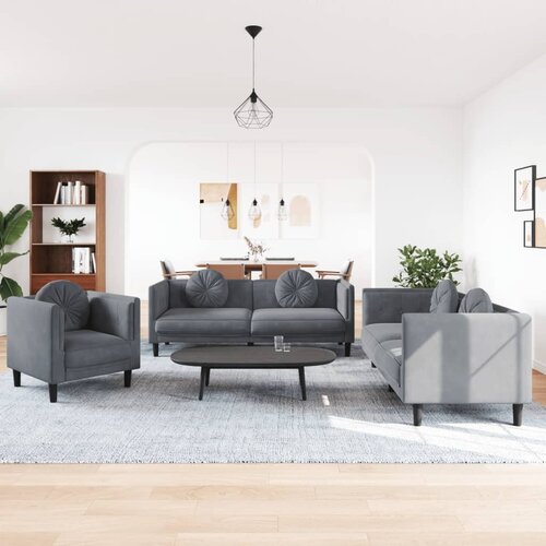 VidaXL 3-dijelni set sofa s jastucima tamnosivi bar&amp;scaron;unasti Slike