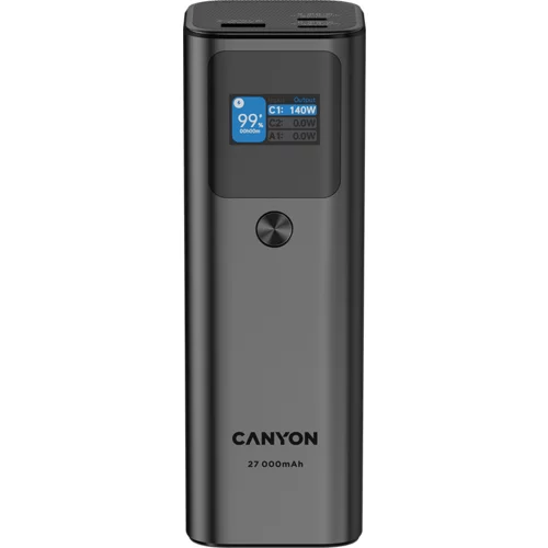 Canyon PB-2010, allowed for air travel power bank 27000mAh/97.2Wh Li-poly battery, in/out:2xUSB-C PD3.1 140W, out:USB-A QC 3.0 22.5W,TFT display,Dark Grey - CNE-CPB2010DG