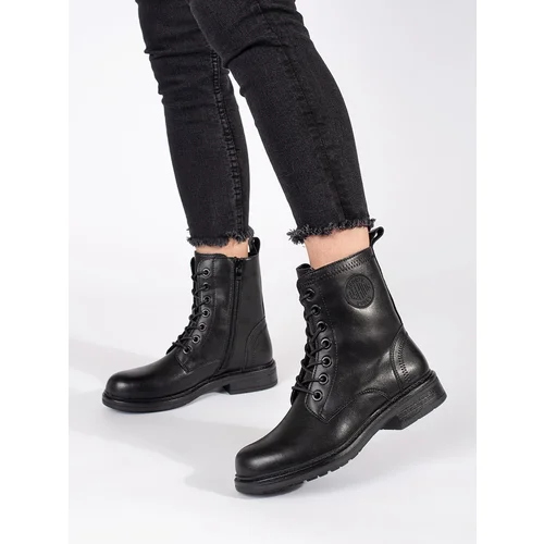 Sergio Leone Women's black worker boots made of natural leather by