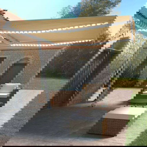  Tenda na ručno uvlačenje s LED svjetlima 400x350 cm žuto-bijela Cijene