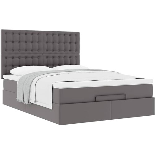 VidaXL Otomanski okvir kreveta s madracem sivi 140x200cm umjetna koža Slike