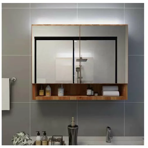  LED kopalniška omarica z ogledalom hrast 80x15x60 cm MDF