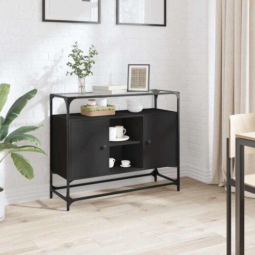  Komoda sa staklenom povr&amp;scaron;inom crna 98x35x81 cm drvena Slike