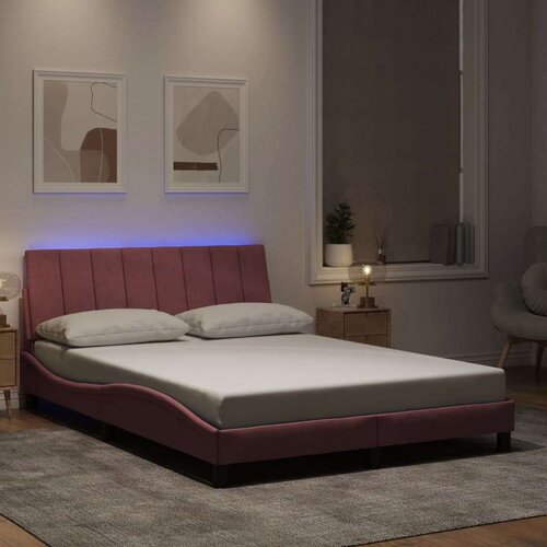  Okvir kreveta s LED svjetlima ružičasti 120 x 200 cm baršunasti Cijene