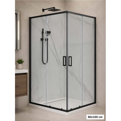 Hidrosan Tu&scaron; kabina Black crni ram 80x100x190cm providno staklo 5mm Cene