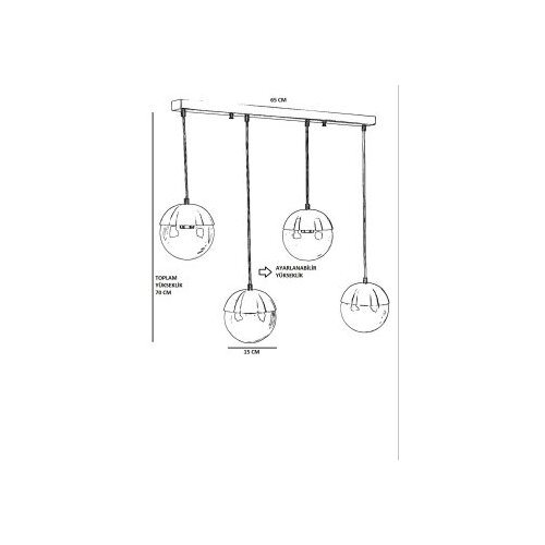 Opviq Küre 4 Lü Sıralı siyah Füme Camlı Sarkıt dark grey chandelier Cene