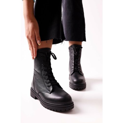 Shoeberry Women's Glam Black Genuine Leather Boots Black Genuine Leather Slike