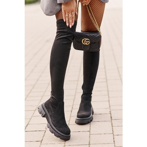 Boto Women's Over the Knee Eco Suede Boots Black Irithalla Cene