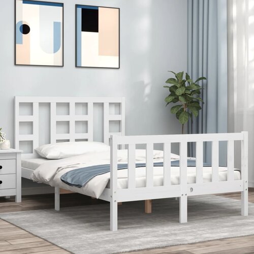 VidaXL Okvir kreveta s uzglavljem bijeli 120 x 200 cm od masivnog drva Slike