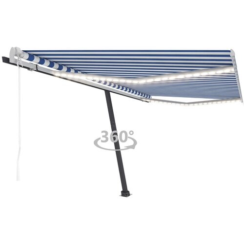 VidaXL Avtomatska tenda LED + senzor 400x350 cm modra in bela Slike