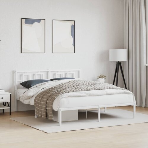  The Living Store Kovinski posteljni okvir z vzglavjem bel 150x200 cm - Posteljni Okvir, (21446502) Slike