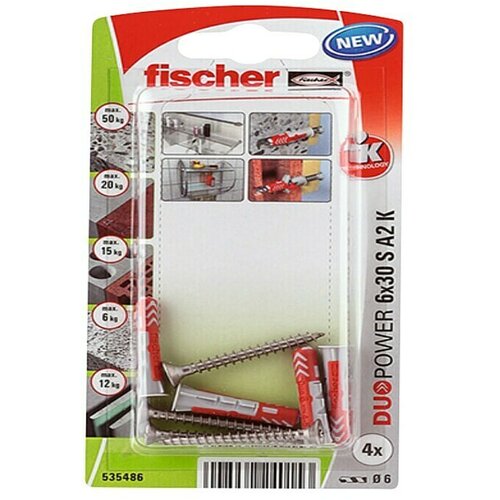 Fischer Duopower Univerzalni zidni vložek (&amp;Oslash; x Do: 6 x 30 mm, 4 kos, Material zidnega vložka: Najlon) Slike