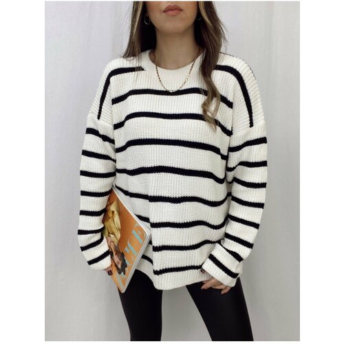 Laluvia White-Black Striped Thessaloniki Oversize Knitwear Sweater Cene