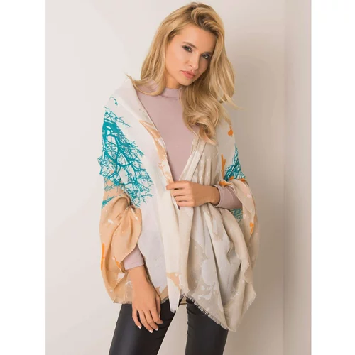 Fashion Hunters Beige and turquoise scarf with a print